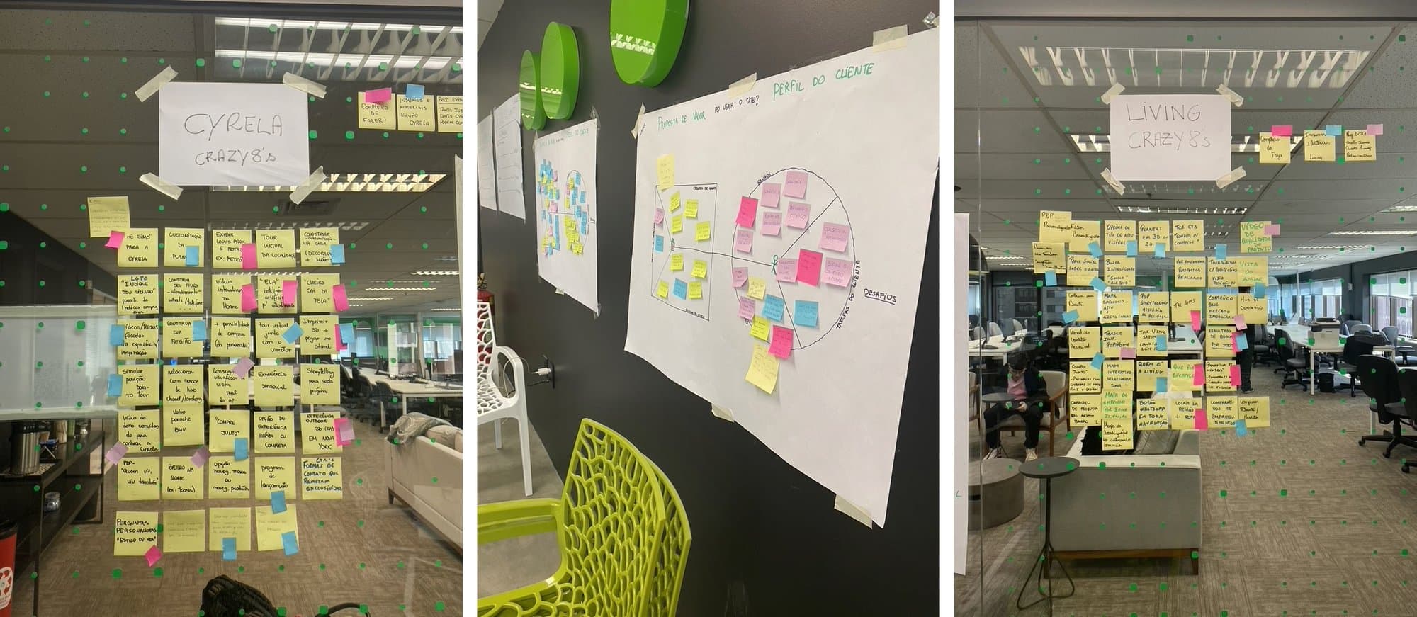 Crazy 8's sketches and a value proposition canvas from the design sprint
